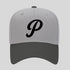 Gray cap with a black 'P' logo on a light gray background